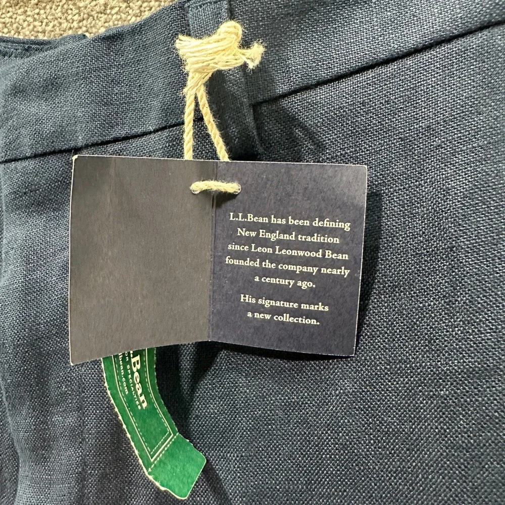 LL Bean Signature Kennebunk 100% Linen Pants Mens 38x34 Navy Blue Coastal Summer